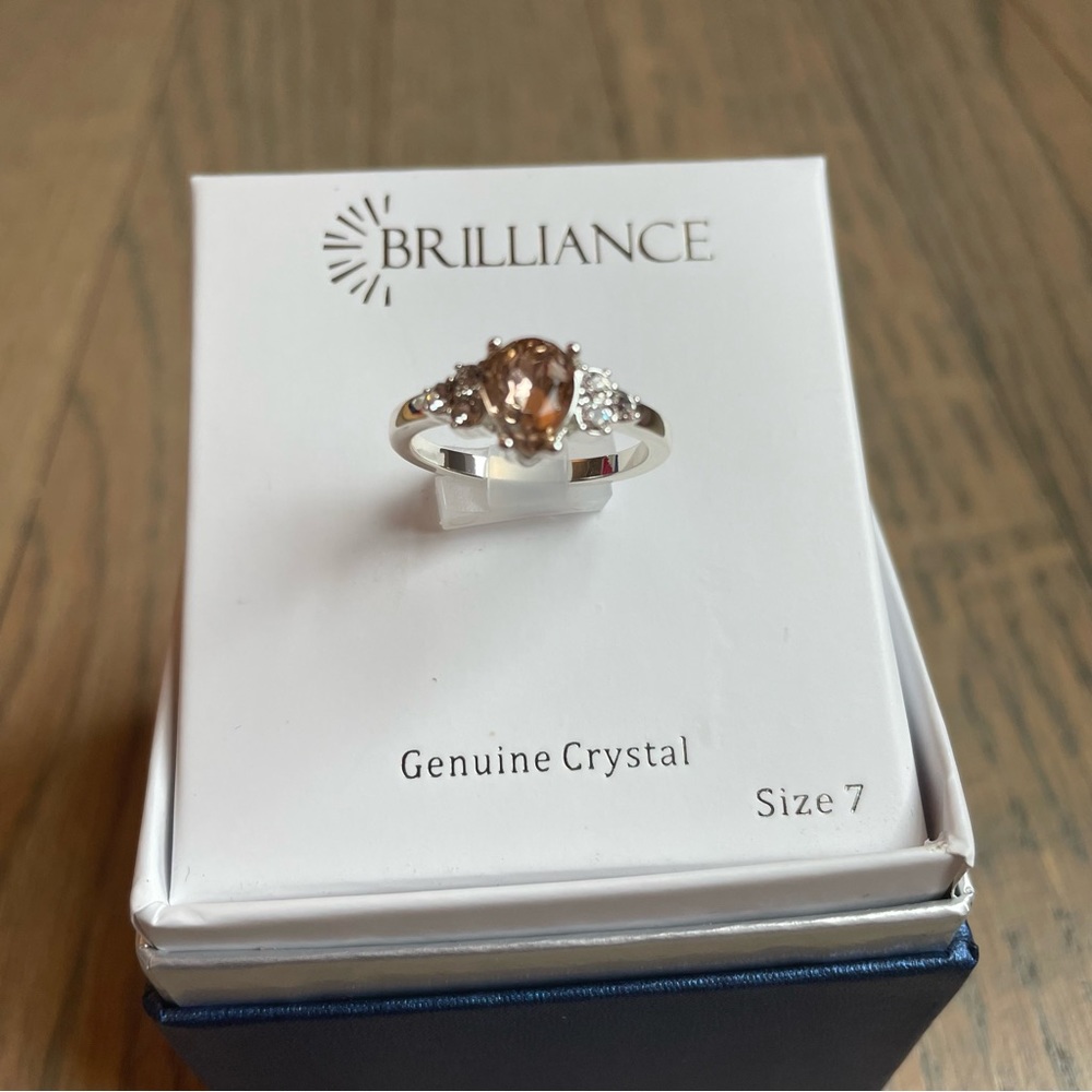 7, 8 genuine, crystal, silver, and coral pink ring